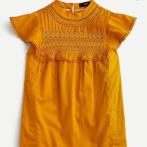 J. Crew Mustard Yellow Crochet-Trim Blouse